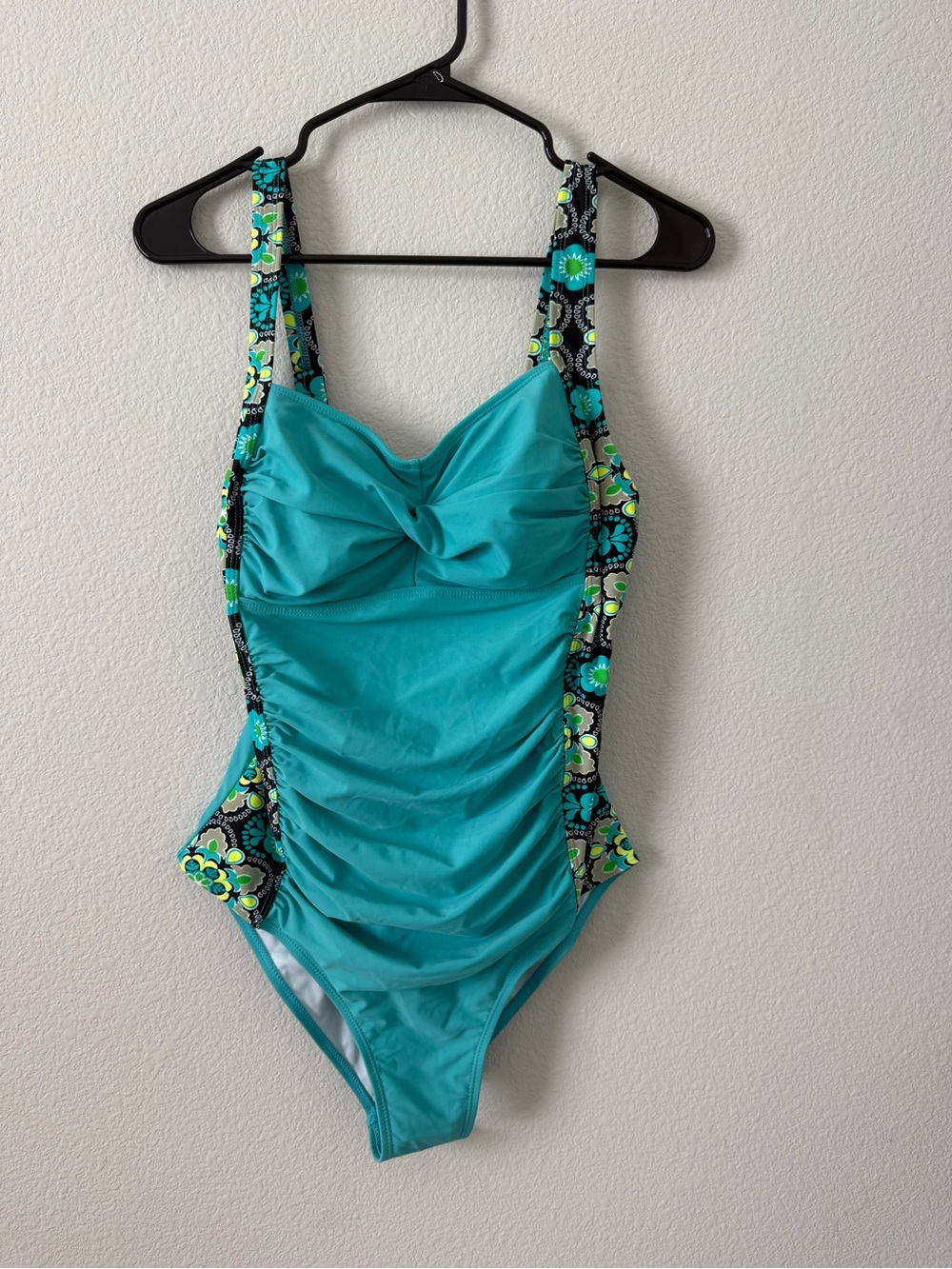 Girls Teal One-Piece Swim with Floral Trim
